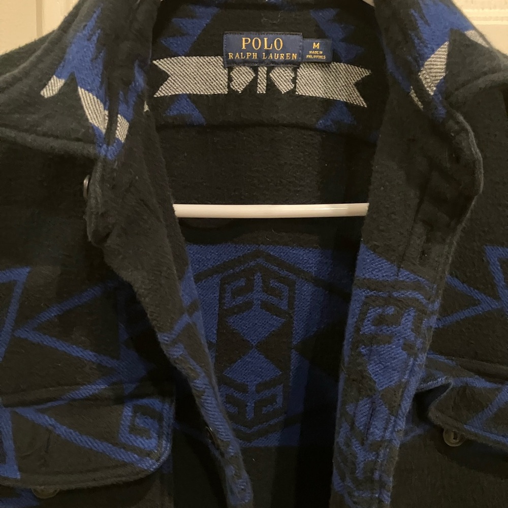 Ralph Lauren Button Down Black and Blue Geometric Shirt. - Picture 2 of 3